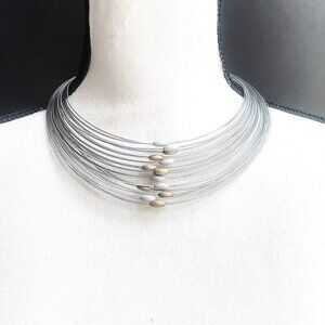 Fernd Schmid Wide Frosted Olive Necklace Steel Cable Silver Gold Vermeil…